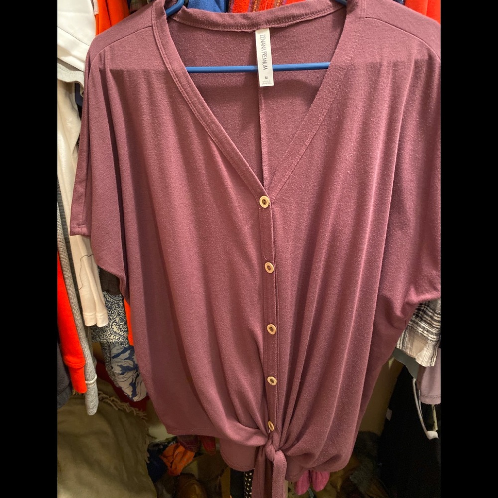 Plum tie front spring shirt size med